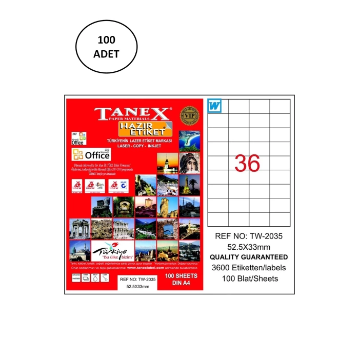 Tanex Tw-2035 Lazer Etiket 52x33 Mm 100 Lü