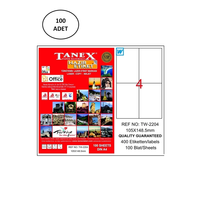 Tanex Tw-2204 105X148,5 Mm Lazer Etiket 100 Adet