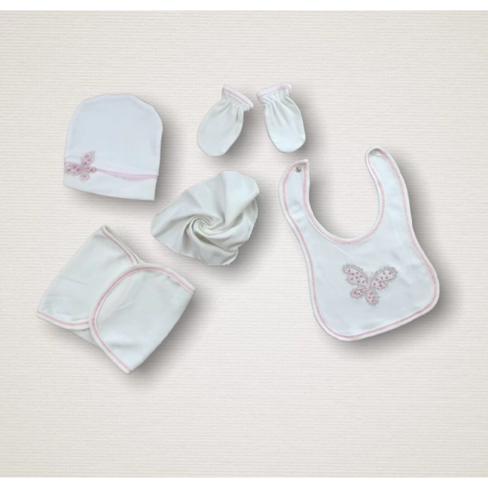 Uçan Kelebekler Nakışlı %100 Cotton Antibakteriyel 10lu Zıbın Takımı Hastane Çıkışı