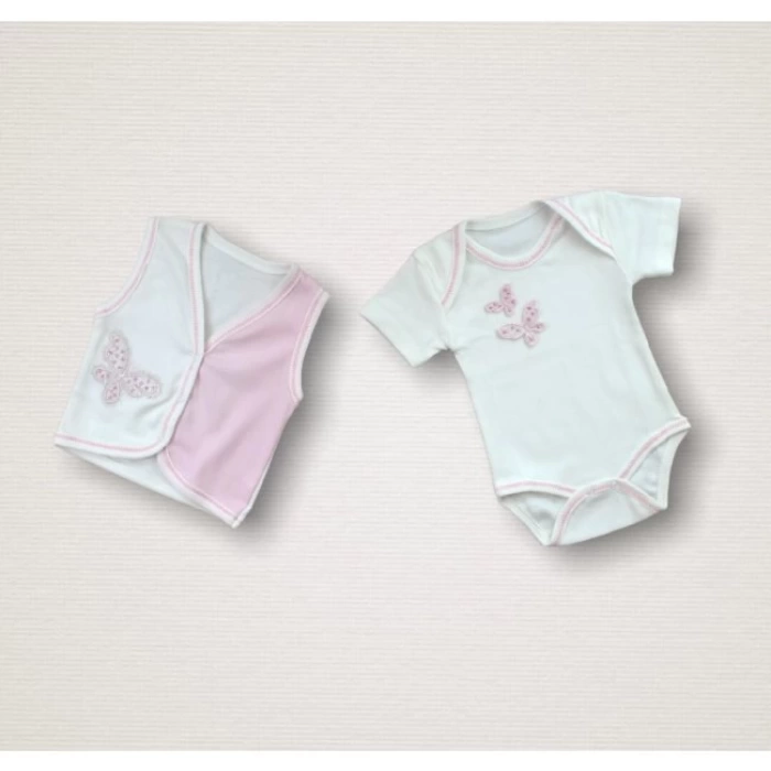 Uçan Kelebekler Nakışlı %100 Cotton Antibakteriyel 10lu Zıbın Takımı Hastane Çıkışı