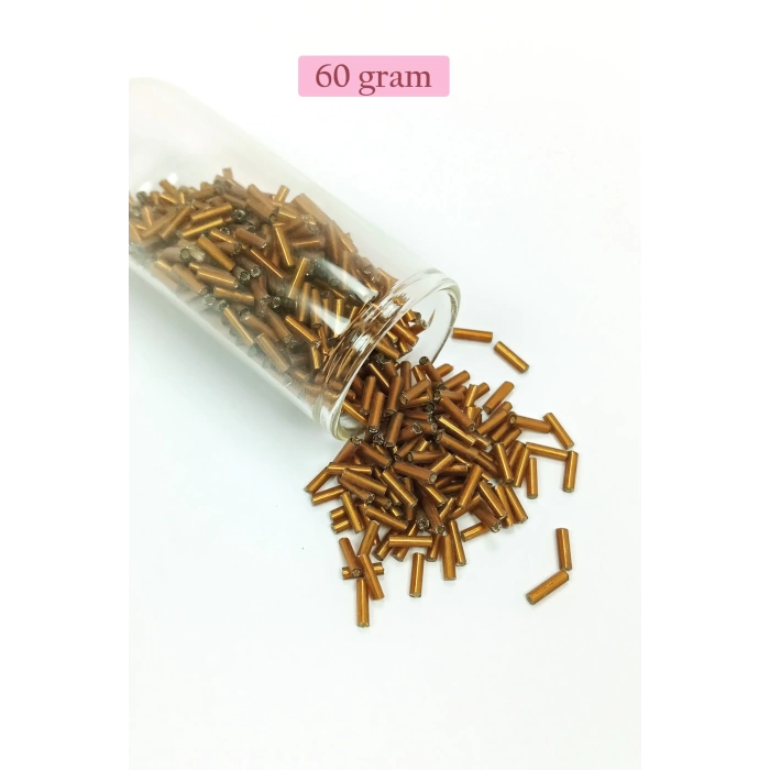 Uzun Boru Kesme Boncuk Çap 2mm Uzunluk 10 mm - 60 Gram - Koyu Altın - BNC265