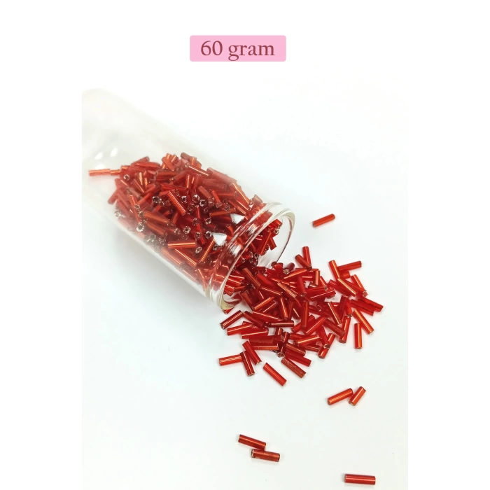 Uzun Boru Kesme Boncuk Çap 2mm Uzunluk 10 mm - 60 Gram - Şeffaf Kırmızı - BNC299