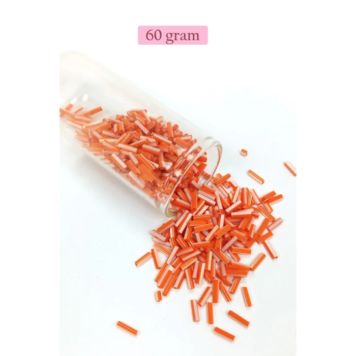 Uzun Boru Kesme Boncuk Çap 2mm Uzunluk 10 mm - 60 Gram - Turuncu Beyaz - BNC294