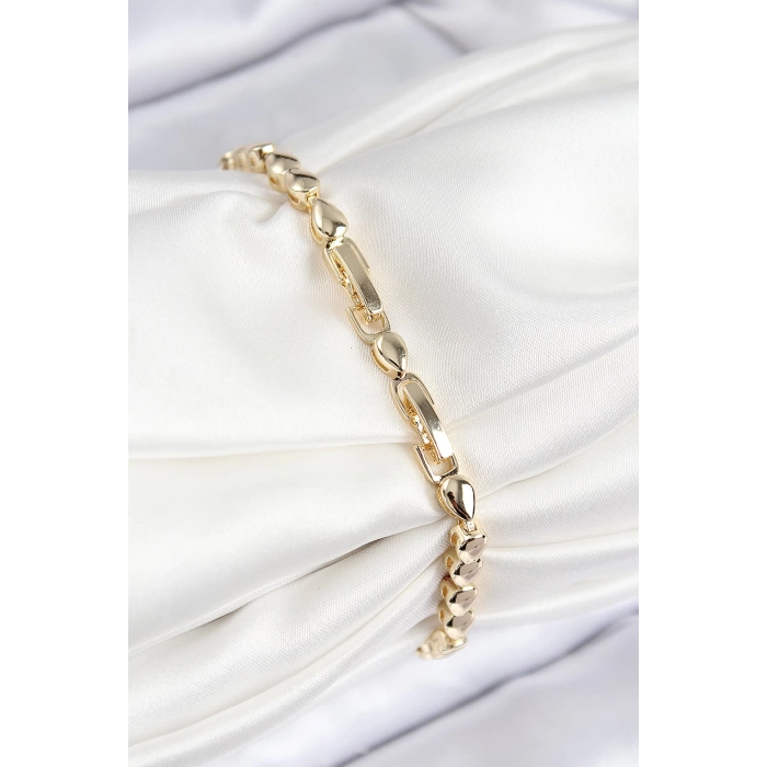 VIP Pirinç Zirkon Taşlı Sıralı Damla Model Gold Renk Kadın Bileklik