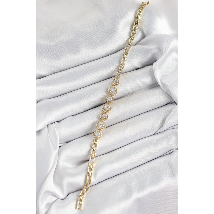 Xuping Pirinç Sıralı Daire Baget Model Gold Renk Kadın Bileklik
