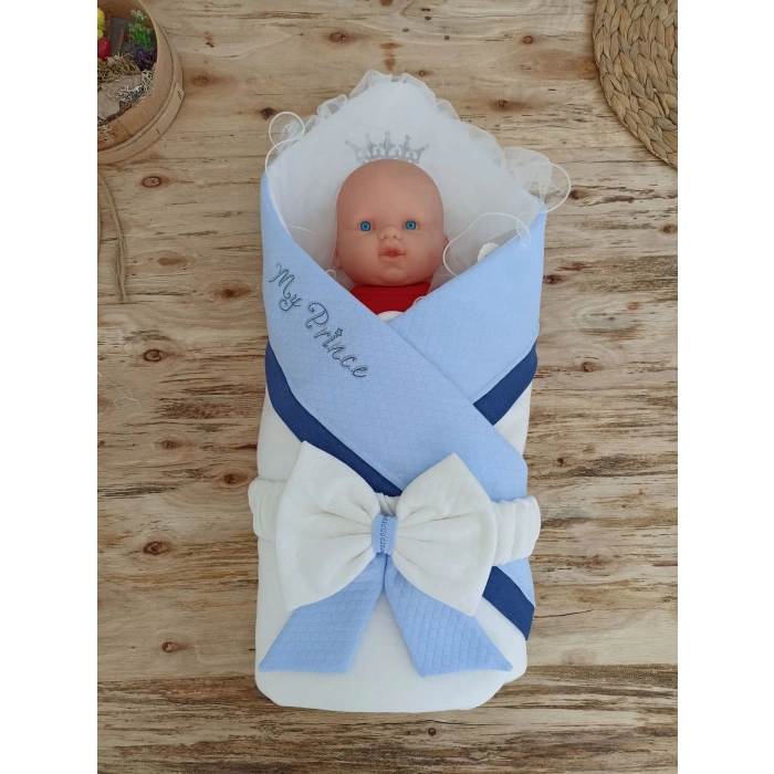 Yenidoğan Bal Peteği My Prince Taç Nakışlı Delüks Kundak Bebek Battaniyesi