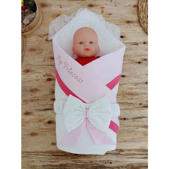 Yenidoğan Bal Peteği My Prince Taç Nakışlı Delüks Kundak Bebek Battaniyesi