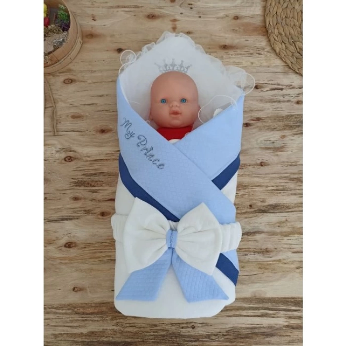Yenidoğan Bal Peteği My Prince Taç Nakışlı Delüks Kundak Bebek Battaniyesi