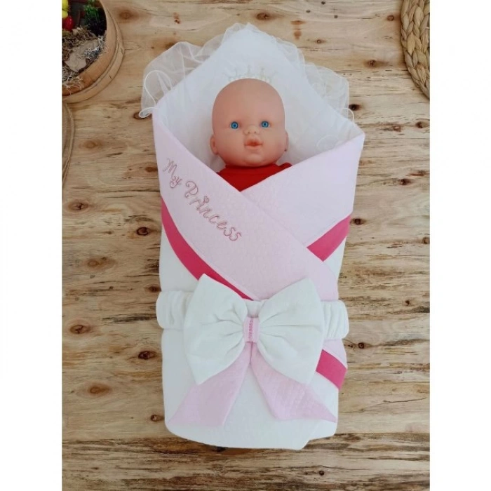 Yenidoğan Bal Peteği My Prince Taç Nakışlı Delüks Kundak Bebek Battaniyesi