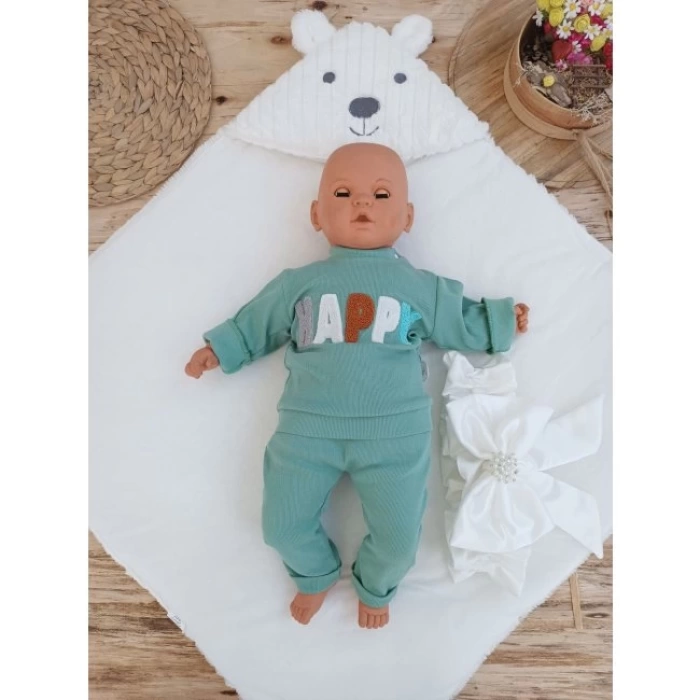 Yenidoğan Beyaz Wool Yün Kumaş Ayıcık Kulaklı Kundak Bebek Battaniyesi