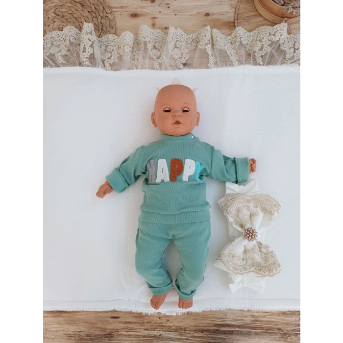 Yenidoğan Beyaz Wool Yün Kumaş Taç Nakışlı Trilüks Kundak Bebek Battaniyesi
