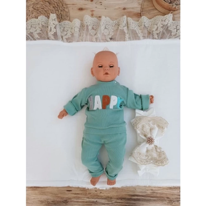 Yenidoğan Beyaz Wool Yün Kumaş Taç Nakışlı Trilüks Kundak Bebek Battaniyesi