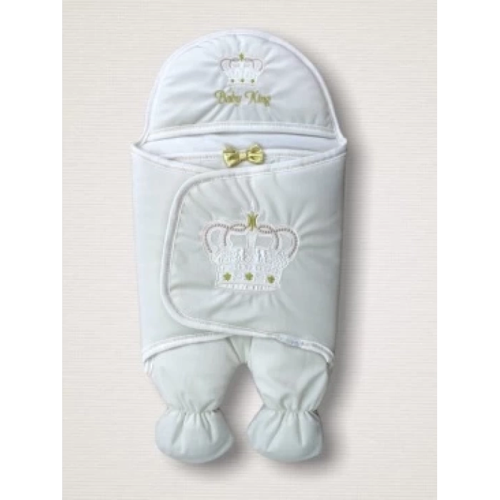 Yenidoğan King Baby Taç Nakışlı Ayaklı Erkek Bebek Kundak