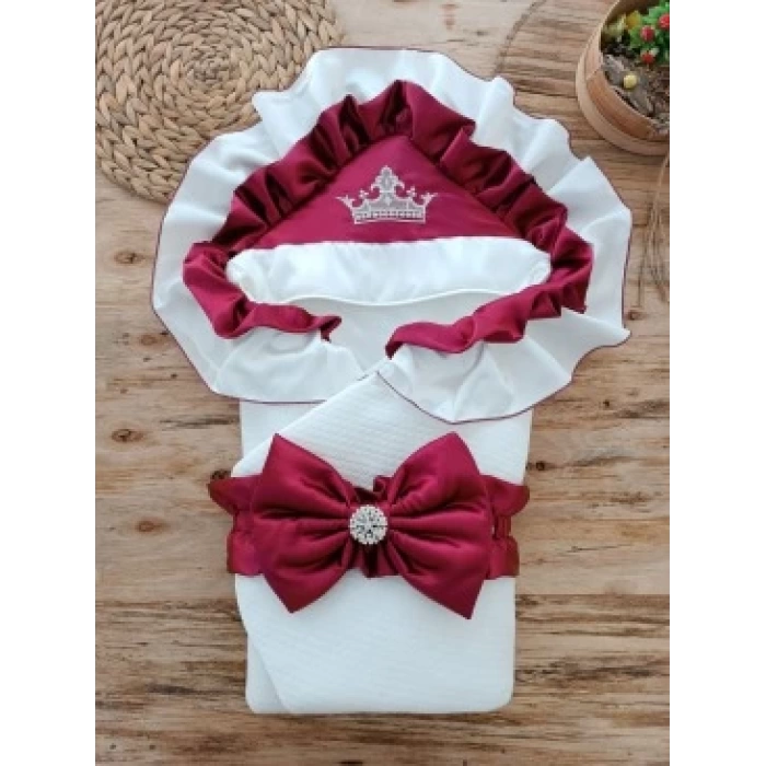 Yenidoğan Mehtap Lüks Kelebek Taç Nakışlı Bebek Battaniyesi Kundak