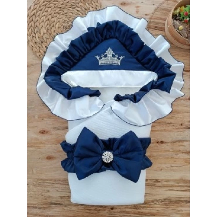 Yenidoğan Mehtap Lüks Kelebek Taç Nakışlı Bebek Battaniyesi Kundak