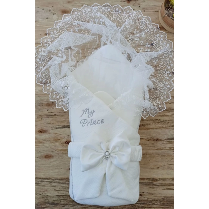 Yenidoğan Sahra My Prince Nakışlı Lüks Kundak Bebek Battaniyesi