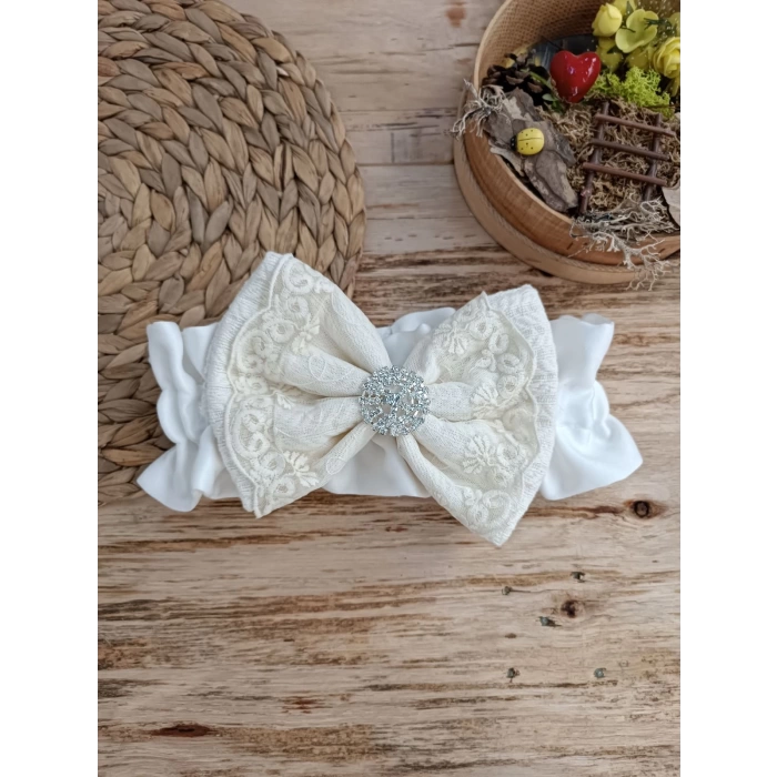 Yenidoğan Teri Cotton Taç Nakışlı Prizma Taş Kundak Bebek Battaniyesi