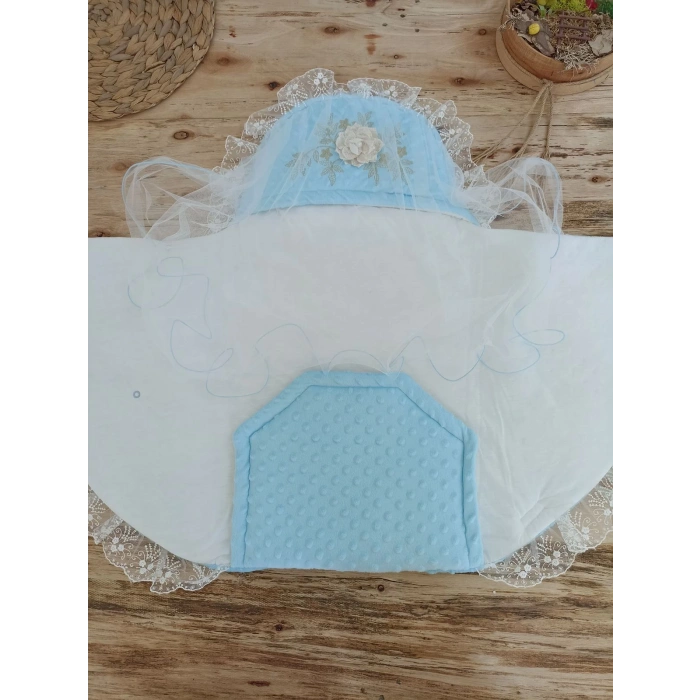 Yenidoğan Topçikli Gül Bahçesi Tül Örtülü Kız Erkek Bebek Klasik Kundak Bebek Battaniyesi