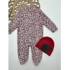 0-3-6-9 Ay Leopar Baskılı Tam Boy Çıtçıtlı Patikli Güllü Boneli Kız Bebek Tulumu