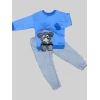 1-2-3 Yaş Filli Sallanan Ayak Desenli Likra Penye Kumaş Sweat Pantolonlu Kız Erkek 2li Çocuk Takımı