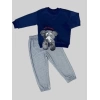 1-2-3 Yaş Filli Sallanan Ayak Desenli Likra Penye Kumaş Sweat Pantolonlu Kız Erkek 2li Çocuk Takımı