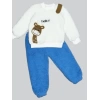 1-2-3 Yaş Hello Zürafa Nakışlı Kuzu Kumaş Sweat Pantolon Uzun Kollu Kız Erkek 2 Li Takımı