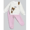 1-2-3 Yaş Hello Zürafa Nakışlı Kuzu Kumaş Sweat Pantolon Uzun Kollu Kız Erkek 2 Li Takımı