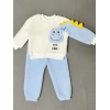1-2-3 Yaş Minik Dino Kollu Kuzu Kumaş Sweat Pantolon Uzun Kollu Kız Erkek 2 Li Takımı
