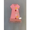 1-2-3 Yaş Renkli Kelebekler Nakışlı Eteği Fırfırlı Jile Çocuk Elbisesi