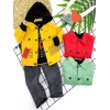 2-3-4-5 Yaş Pantolonlu Sweat Gabardin Ceket Cepli Kot Pantolon 3lü Erkek Bebek Takımı