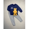 2-3-4 Yaş Ayıcık Sallanan Ayak Desenli Likra Penye Kumaş Sweat Pantolonlu Kız Erkek 2li Çocuk Takımı