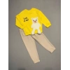 2-3-4 Yaş Ayıcık Sallanan Ayak Desenli Likra Penye Kumaş Sweat Pantolonlu Kız Erkek 2li Çocuk Takımı