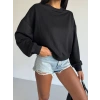 2 iplik bisiklet yaka sweat siyah f2339