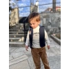 3-4-5 Yaş Fitilli Kadife Pantolon Kapitone Kapşonlu Yelek Uzun Kollu Sweat 3lü Erkek Çocuk Takımı