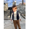 3-4-5 Yaş Fitilli Kadife Pantolon Kapitone Kapşonlu Yelek Uzun Kollu Sweat 3lü Erkek Çocuk Takımı