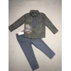 3-4-5 Yaş Kravatlı Keten Gömlek Gabardin Pantolon Uzun Kollu 3lü Erkek Çocuk Takımı