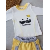 3-6 6-9 9-12 Ay Gentleman Erkek Nakışlı Şapkalı Uzun Kollu Sweat 3lü Erkek Bebek Takımı