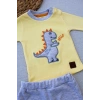 3-6 6-9 9-12 Ay Minik Dino Nakışlı Şapkalı Uzun Kollu Sweat 3lü Kız-erkek Bebek Takımı