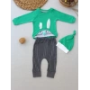3-6 6-9 9-12 Ay Şımarık Tavşan Nakışlı Şapkalı Uzun Kollu Sweat 3lü Kız-erkek Bebek Takımı