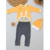 3-6 6-9 9-12 Ay Şımarık Tavşan Nakışlı Şapkalı Uzun Kollu Sweat 3lü Kız-erkek Bebek Takımı