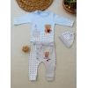 3-6 9-12 12-18 Ay Romantik Ayıcık Nakışlı Şapkalı Uzun Kollu Sweatli 3lü Kız-erkek Bebek Takımı