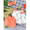 3-6-9-12 Ay Bandajlı Ve Kilotlu Ananas Desenli Askılı 3lü Kız Bebek Elbisesi