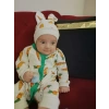 3-6-9-12 Ay Kulaklı Şapkalı Havuç Baskılı Boydan Çıtçıtlı Uzun Kollu Kız Erkek Bebek Tulumu