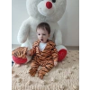 3-6-9-12 Ay Pooh Desenli Zebra Çizgili Şapkalı Sweatli 3lü Kız Erkek Bebek Tulumu(sarı)