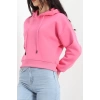 3 İplik Kapşonlu Crop Sweat Pembe - 20959.1878.