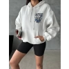 3 iplik şardonlu oversize compact kafa baskılı sweat beyaz