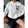 3 iplik şardonlu oversize compact kafa baskılı sweat beyaz