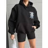 3 iplik şardonlu oversize compact kafa baskılı sweat siyah