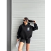 3 iplik şardonlu oversize compact kafa baskılı sweat siyah