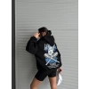 3 iplik şardonlu oversize compact kafa baskılı sweat siyah